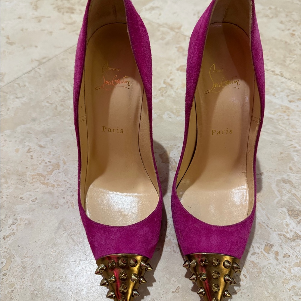 Christian Louboutin Spike Accent Suede Pumps